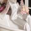 Crystal Vow Heart & Mesh Detailing, Mushroom Border, Splicing, Silk Imitation Pajama Set White Set Bridal Lingerie, Fall Winter Clothes