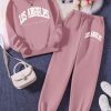 NAWLY Women's Letter Printed Crew Neck Long Sleeve Sweatshirt And Sweatpants Casual Set Fall Cloth For Women